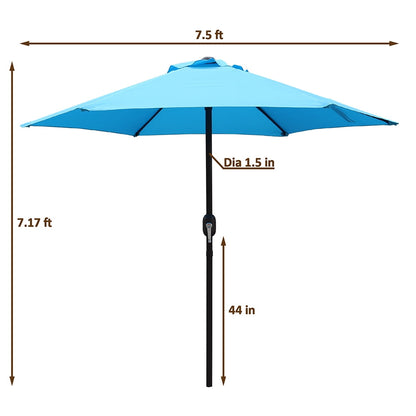 Kool 7.5ft Patio Umbrella with Crank Handle, Outdoor Market Umbrella with 6 Sturdy Umbrella Ribs Waterproof for Garden, Deck, Backyard, Pool, Aqua