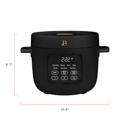 Beautiful 14-Cup Cooked, 6-Cups Uncooked Electric Rice and Grain Cooker, EverGood Ceramic Nonstick Coating, Black Sesame by Drew Barrymore