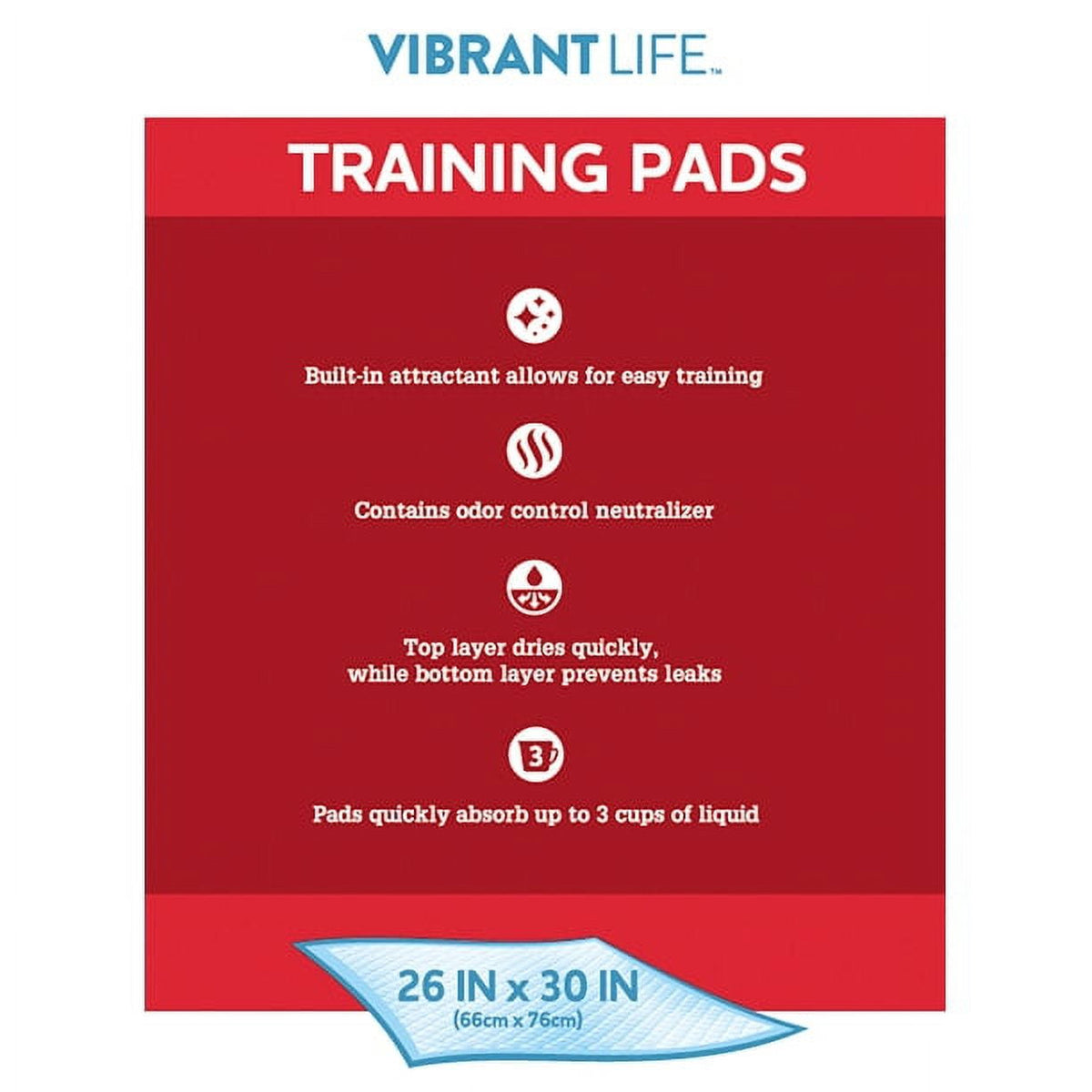 (2 pack) Vibrant Life XL Training Pads, Super Absorbent, Leak Proof, & Fast Dry Dog and Puppy Pee Pads, 26 in x 30 in, 75 Count