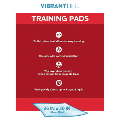 (2 pack) Vibrant Life XL Training Pads, Super Absorbent, Leak Proof, & Fast Dry Dog and Puppy Pee Pads, 26 in x 30 in, 75 Count
