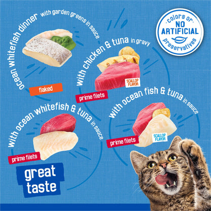 (2 pack) Purina Friskies Oceans of Delight Prime Filets & Flaked Wet Cat Food Variety Pack, 5.5 oz Cans (40 Pack)