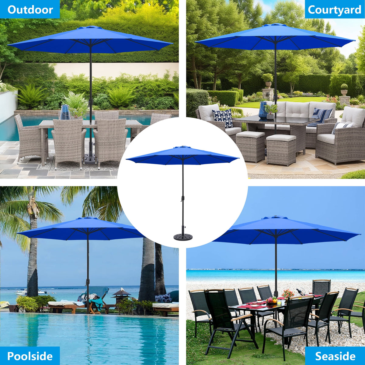 Kool 11FT Outdoor Patio Umbrella with Crank Handle, Market Umbrella with 8 Sturdy Umbrella Ribs, Waterproof for Garden Deck Backyard Pool, Royal Blue