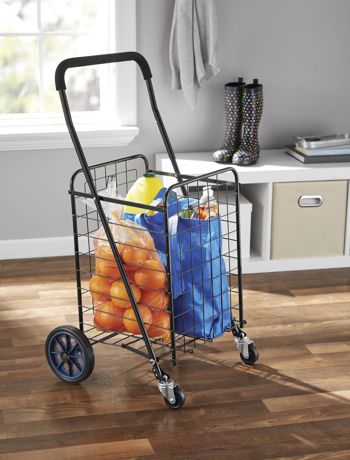 Mainstays Metal Rolling Utility Shopping Cart with Foldable Design