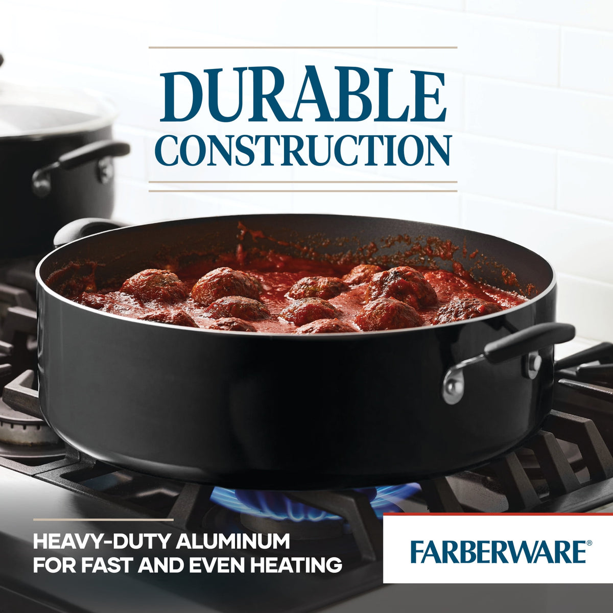 Farberware Easy Clean 14 in Covered Family Pan, DiamondMax Nonstick, Dishwasher Safe, Black