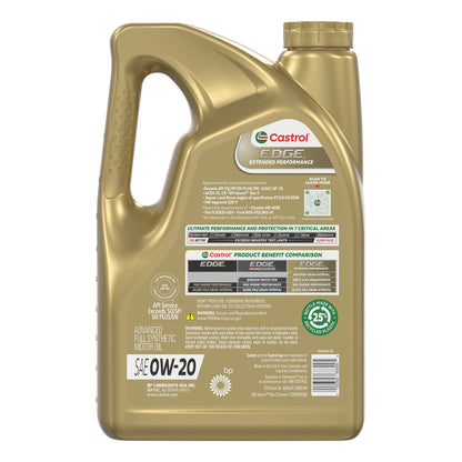Castrol EDGE Extended Performance 0W-20 Advanced Full Synthetic Motor Oil, 5 Quarts