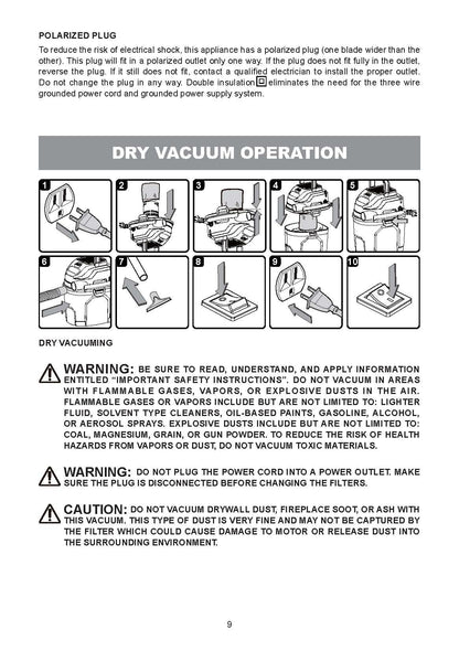 Hyper Tough 1.5gal 2 HP Wet/Dry Vacuum VH105 3502