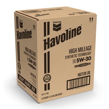 Chevron Havoline High Mileage Synthetic Technology Motor Oil 5W-30, 6 Quart Smart Change Box Case (2-Pack)
