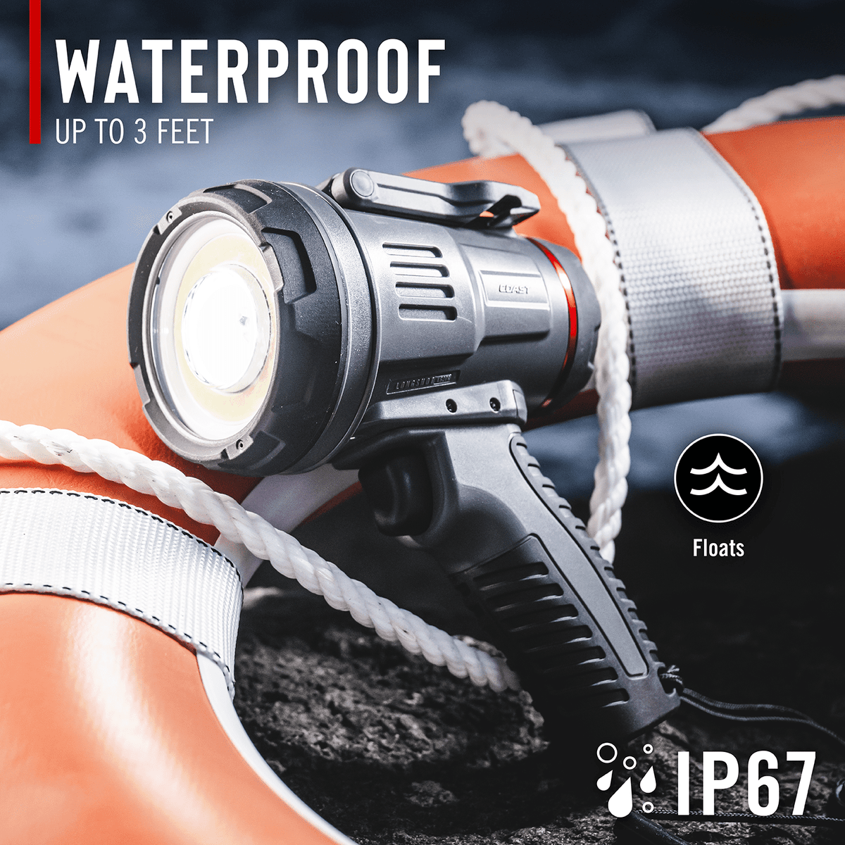 Coast LS20R 2500 Lumen Rechargeable LED Spotlight, 1/4 Mile Beam Distance, SOS Mode, IP67 Waterproof