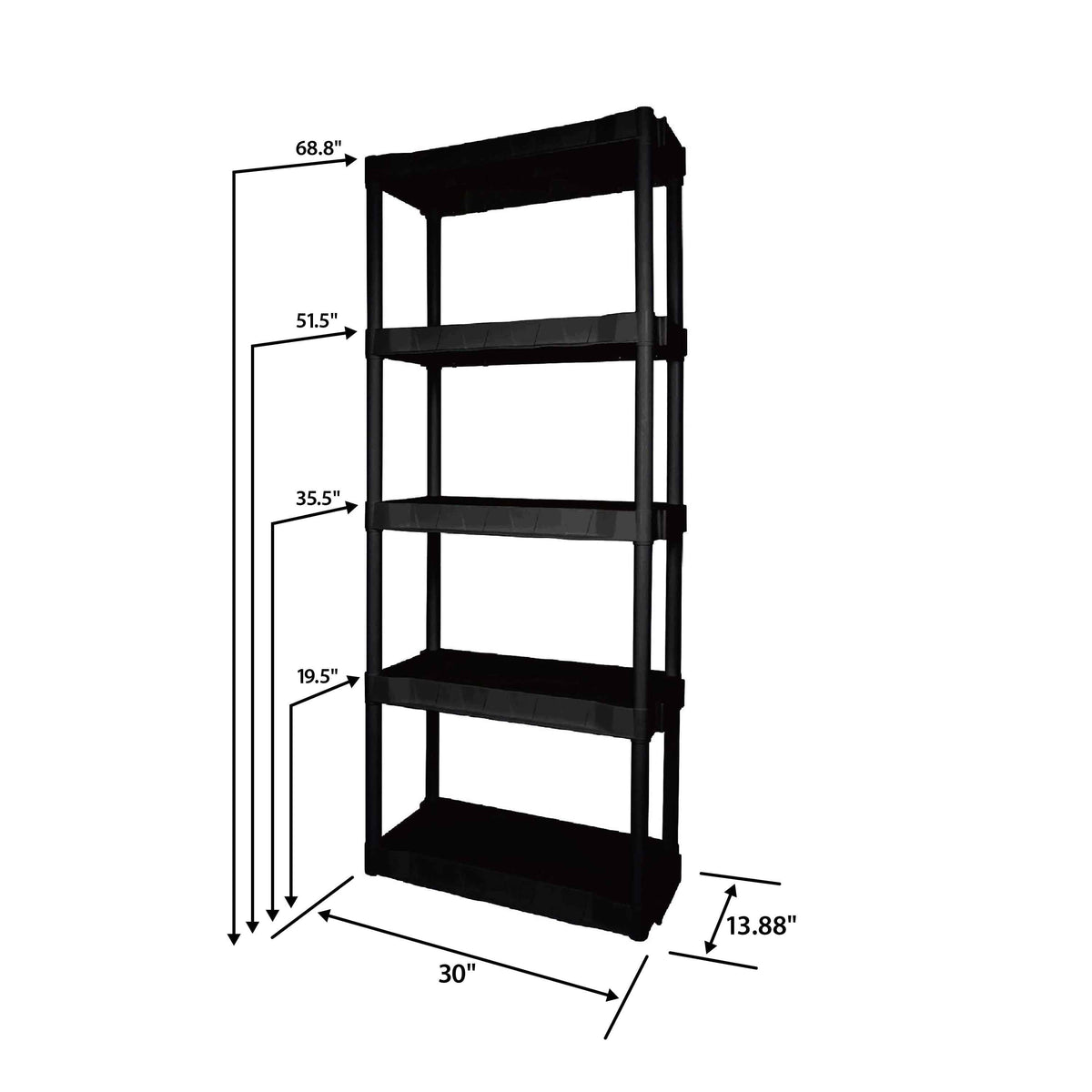 Hyper Tough 5-Tier Black Plastic Shelf Unit, 13.88 in D x 30 in W x 68.8 in H, 350 lb Capacity