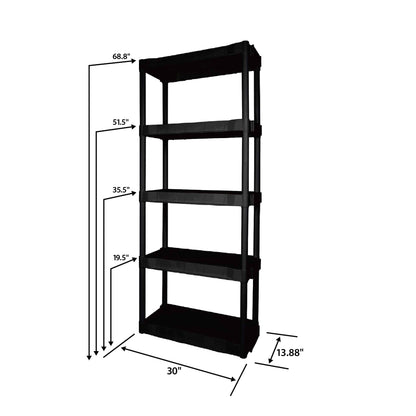Hyper Tough 5-Tier Black Plastic Shelf Unit, 13.88 in D x 30 in W x 68.8 in H, 350 lb Capacity
