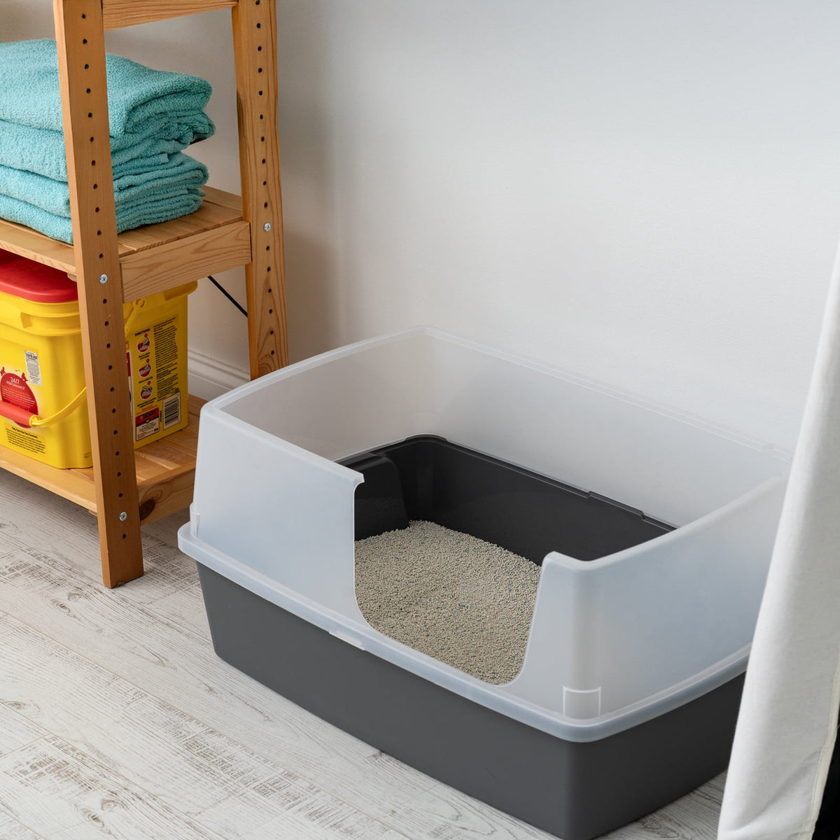 IRIS XXL Open-Top, Side Entry Cat Litter Box with High Sides, Easy to Clean for Big Cats, Gray