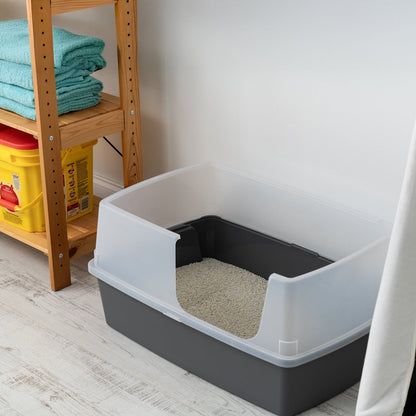 IRIS XXL Open-Top, Side Entry Cat Litter Box with High Sides, Easy to Clean for Big Cats, Gray