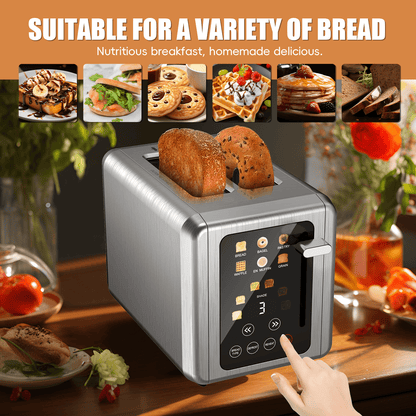 WHALLULTRA Touchscreen Toaster 2 Slice, Stainless Steel, 1.5 " Wide Slots, Bagel, Defrost, 850W