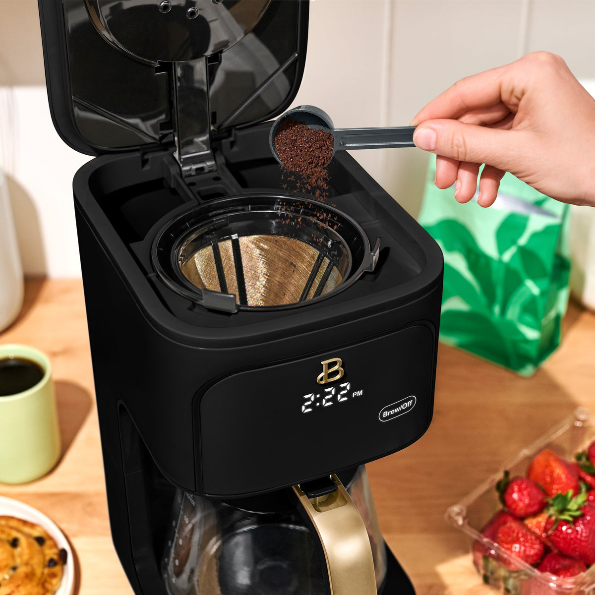 Beautiful by Drew Barrymore 12-Cup Programmable Coffee Maker, Black Sesame