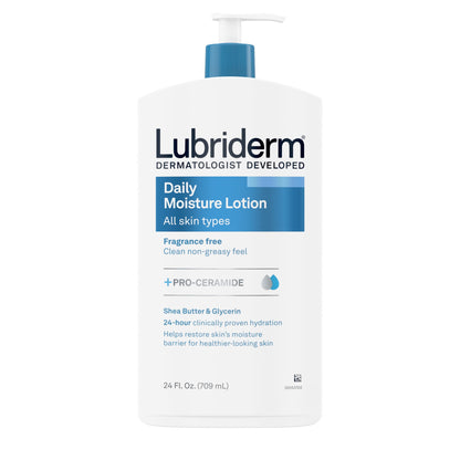 (3 pack) Lubriderm Daily Moisture Body Lotion + Pro-Ceramide, Fragrance Free, 24 Fl oz