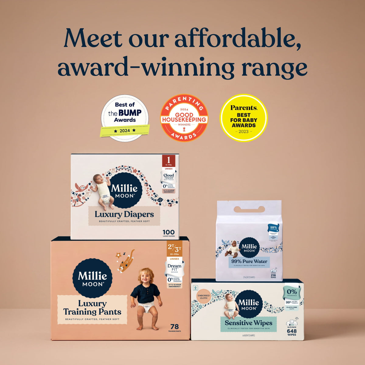 Millie Moon Luxury Diapers, Size Newborn, 88 Count (Select for More Options)