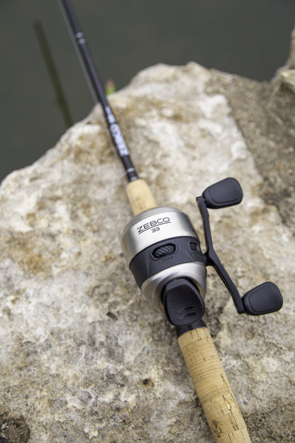 Zebco 33 Cork Handle Spincast Reel and IM6 Graphite Fishing Rod Combo, 6ft 6in 2-piece, Black