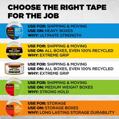 Scotch Heavy Duty Packaging Tape, 3" Core, Clear, 1.88" x 54.6 yds, 6 Rolls