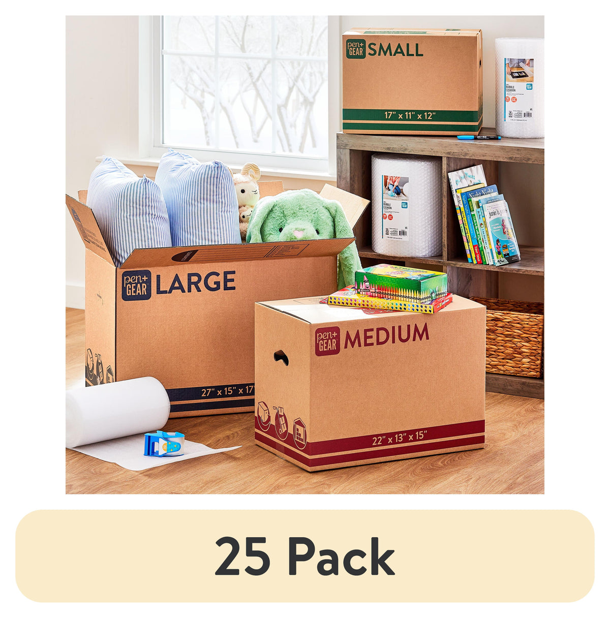 (25 pack) Pen+Gear Medium Moving Box, 22 in. L x 13 in. W x 15 in. H, Kraft