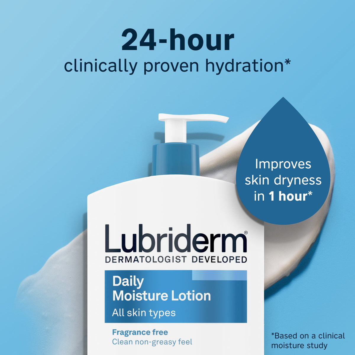 (3 pack) Lubriderm Daily Moisture Body Lotion + Pro-Ceramide, Fragrance Free, 24 Fl oz