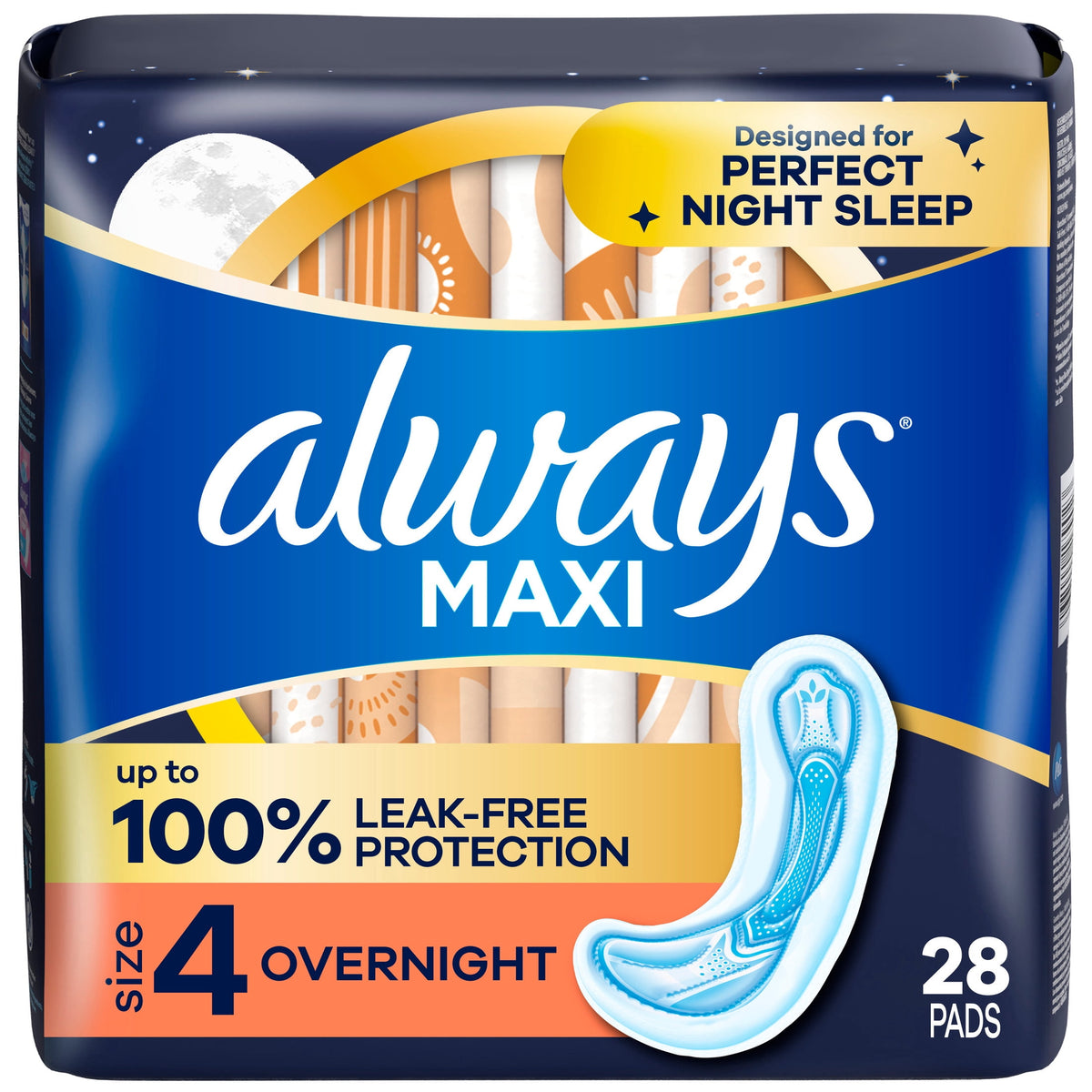 (6 pack) Always Maxi Pads without Wings, Size 4, Overnight Absorbency, 28 count
