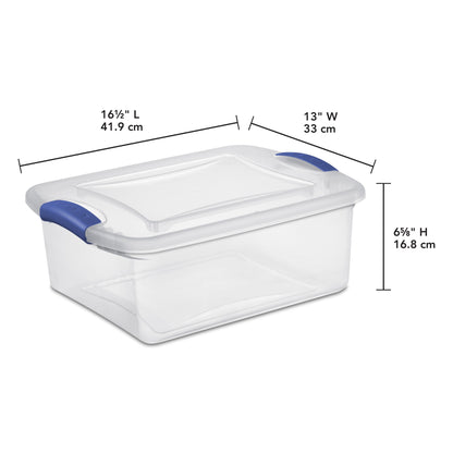 Sterilite Small Latching Storage Bin, 15 Quart Clear Plastic Storage Container with Latch Lid, Blue, 10 Pack
