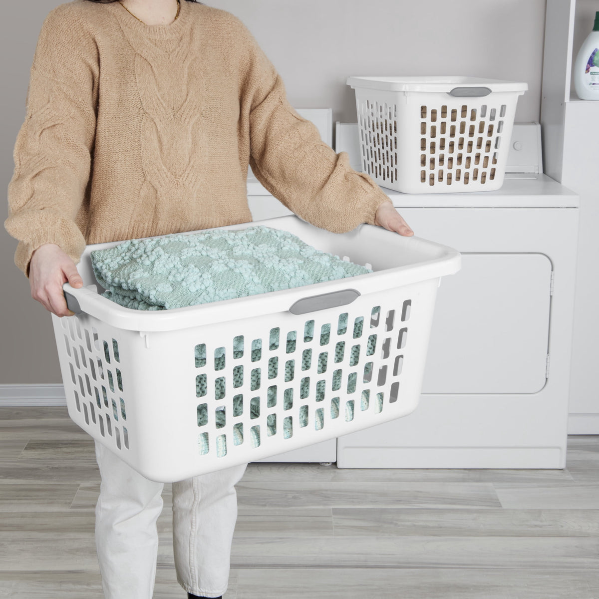 Sterilite Large 2 Bushel Plastic Laundry Basket with 4 Comfort Grip Handles, White, 6 Pack