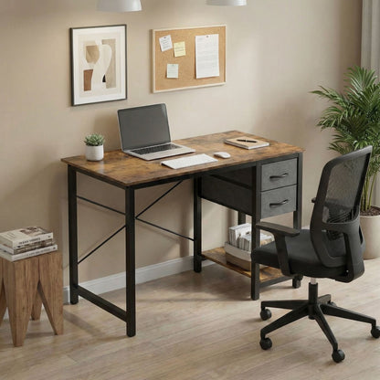 CONCETTA 40in Small Computer Desk with 2 Drawers, Side Headphone Hook, Writing Work Study Desk for Home, Rust Brown