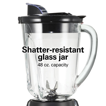 Hamilton Beach Wave Action Smoothie Blender, 48 oz Glass Jar 800 W 12-Function Countertop Blender for Kitchen, Black