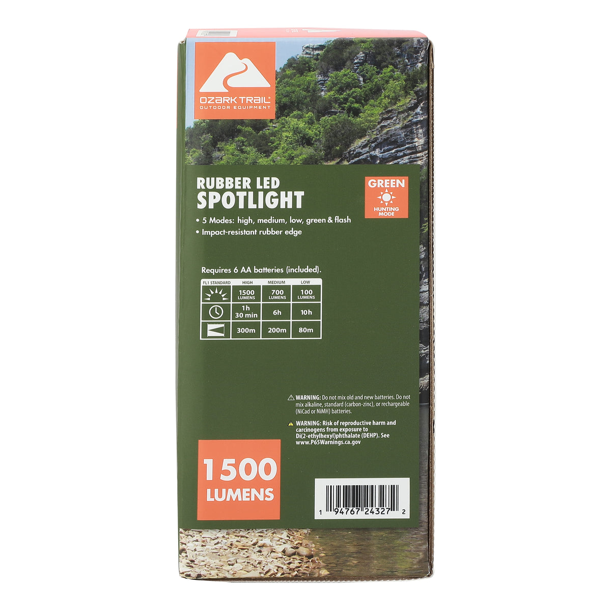 Ozark Trail 4000 Lumen Dual Source Rechargeable Flashlight with 5000 mAh Power Bank, Olive