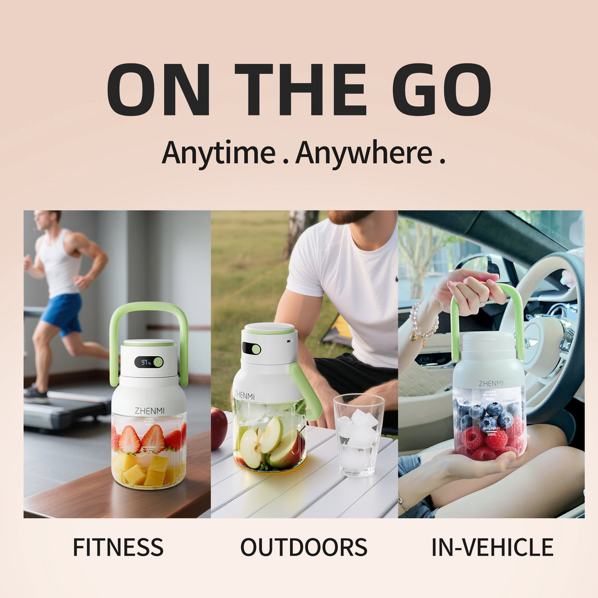 ZHENMI Portable Blender for Shakes and Smoothies, 33oz Personal Blender , BPA-Free, Cordless, Ice Crushing Blender for Travel, Gym, Home and Office