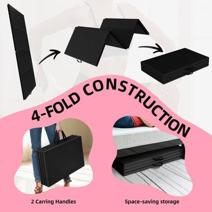 Signature Fitness 4ft x 8ft x 2in Folding Gymnastics Mat, 4-Panel Exercise Mat with Handles, PVC Leather + EPE Foam, Multiple Colors