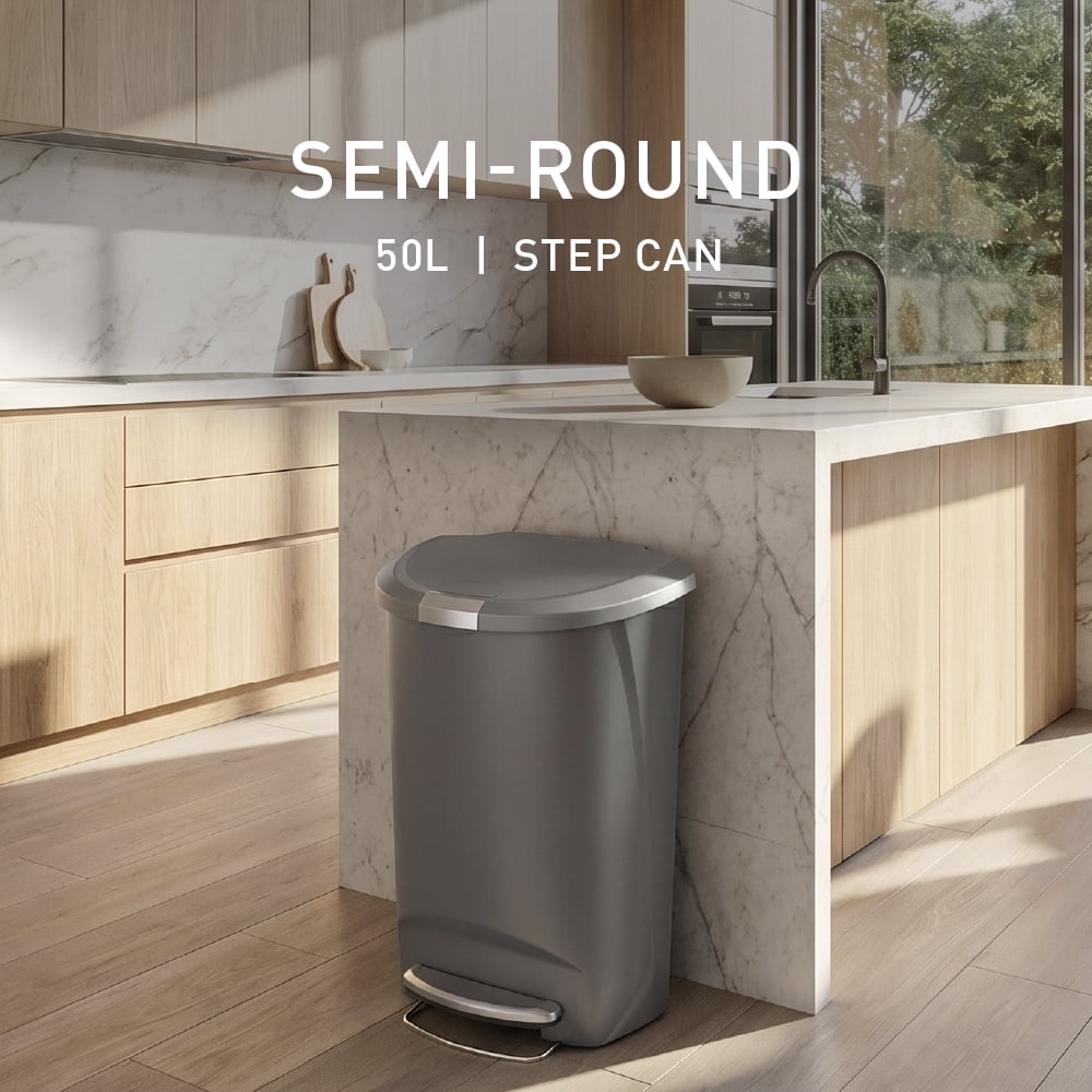 simplehuman Kitchen Trash Can, 13 Gallon Plastic Step Garbage Bin with Secure Slide Lock, Soft Close Lid, Gray