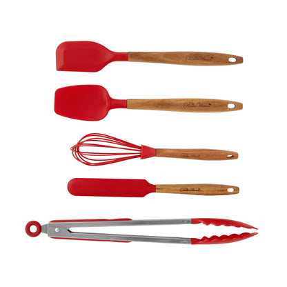 The Pioneer Woman 10-Piece Silicone Kitchen Utensil Set with Acacia Wood Handles, Red