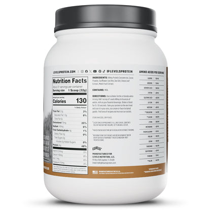 Levels Grass Fed Whey Protein Powder, No Artificials, 24g of Protein, Double Chocolate, 1.48 lbs