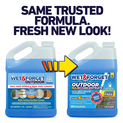 (2 pack) Wet & Forget Outdoor MAX Moss, Mold, Mildew, and Algae Stain Remover Concentrate, 128 oz