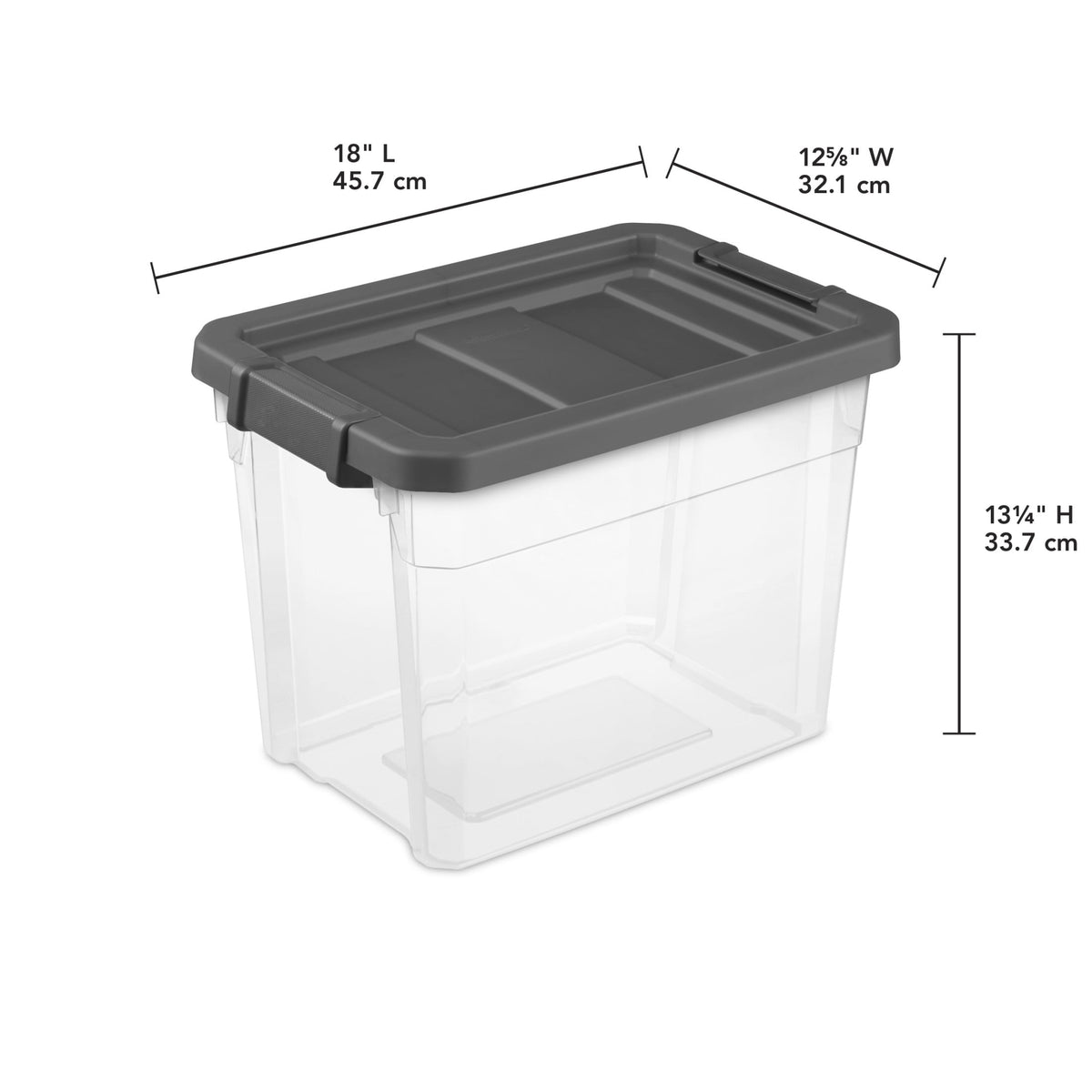 Sterilite Small Storage Bin, 30 Quart Clear Plastic Storage Container with Latch Lid, Dark Gray, Pack of 6