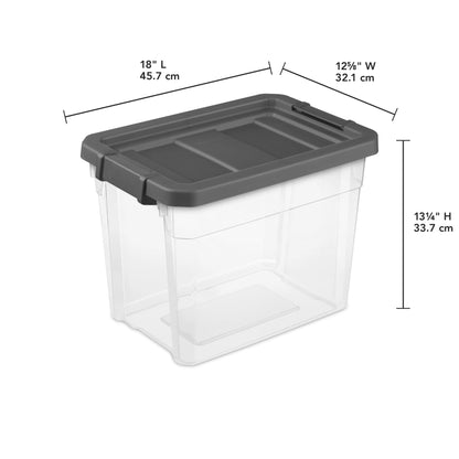 Sterilite Small Storage Bin, 30 Quart Clear Plastic Storage Container with Latch Lid, Dark Gray, Pack of 6