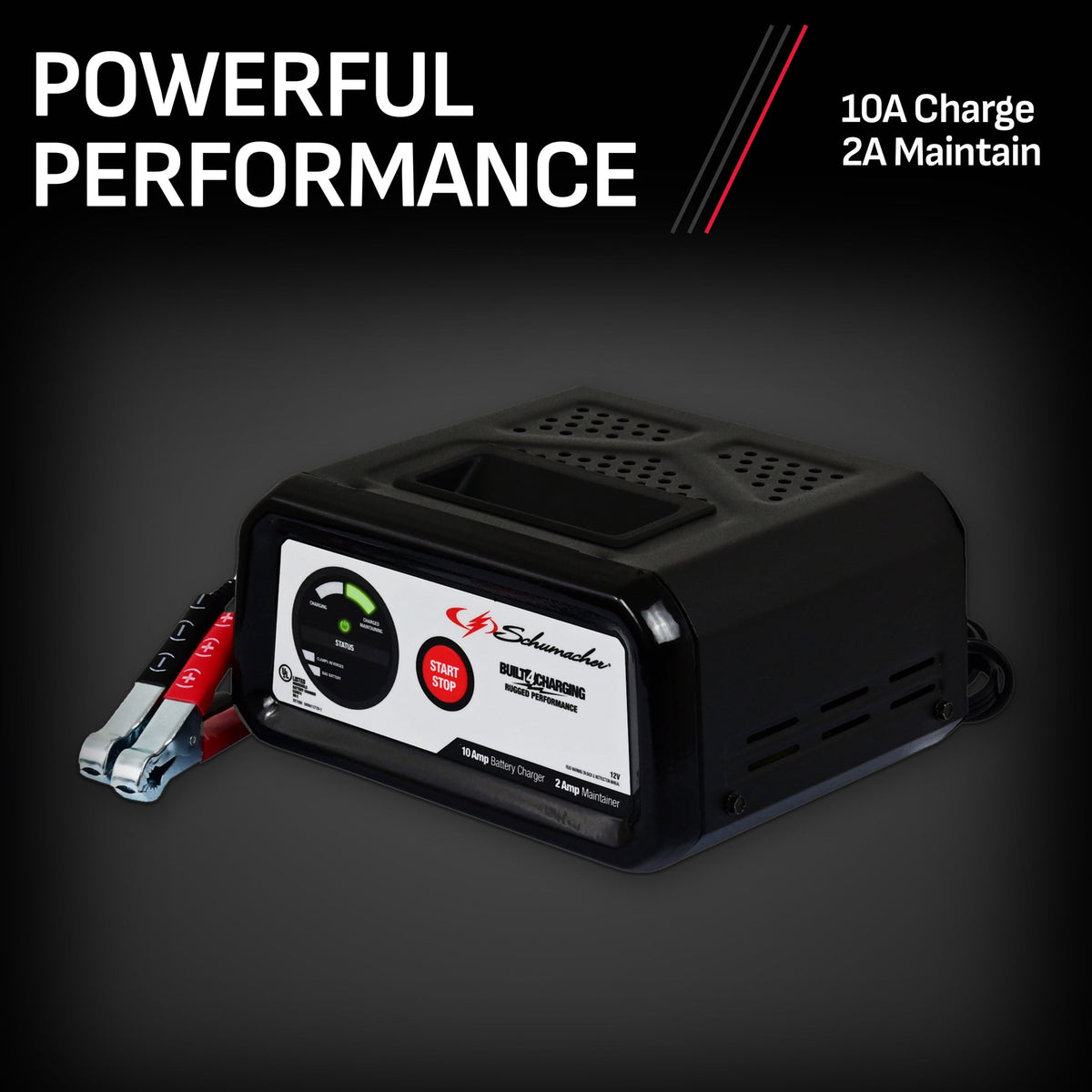 Schumacher Electric 10A Car Battery Charger and Maintainer, 2-in-1 Solution, 12V Sport, Auto, and Marine Batteries, SC1282