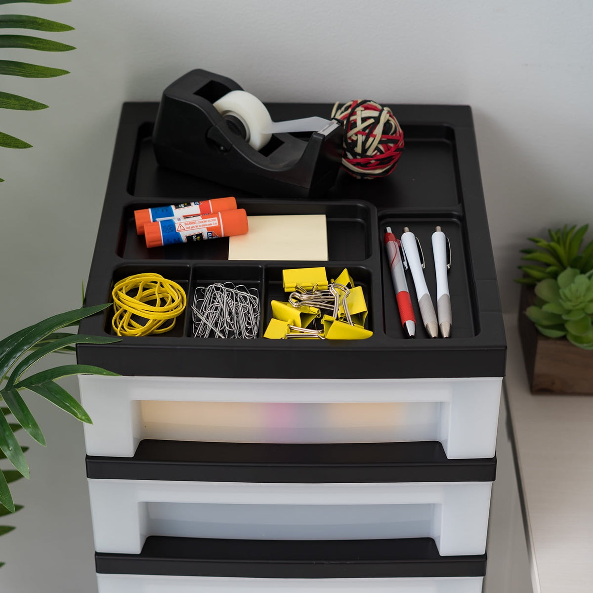 IRIS 9-Drawer Narrow Plastic Storage Drawer Cart with Organizer Top, Black