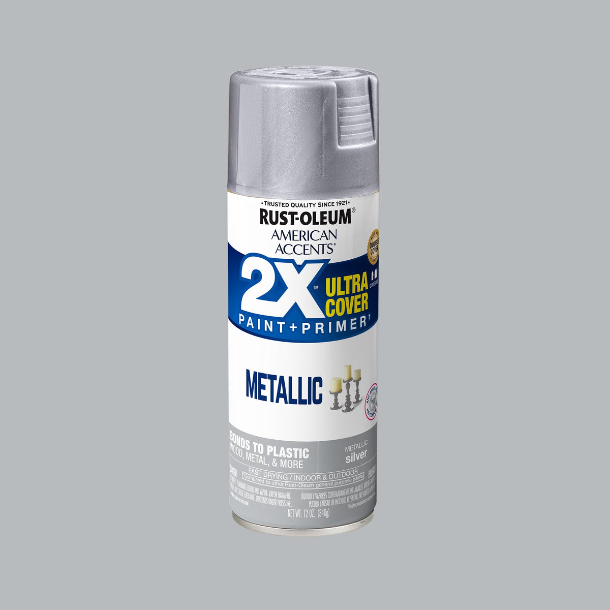 (6 pack) Silver, Rust-Oleum American Accents 2X Ultra Cover Metallic Spray Paint-327910, 12 oz