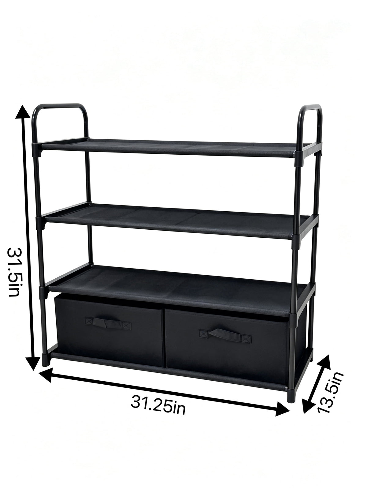 Mainstays 4-Shelf Closet Organizer with 2 Fabric Bins, Black, Metal Frame