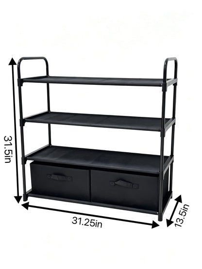 Mainstays 4-Shelf Closet Organizer with 2 Fabric Bins, Black, Metal Frame