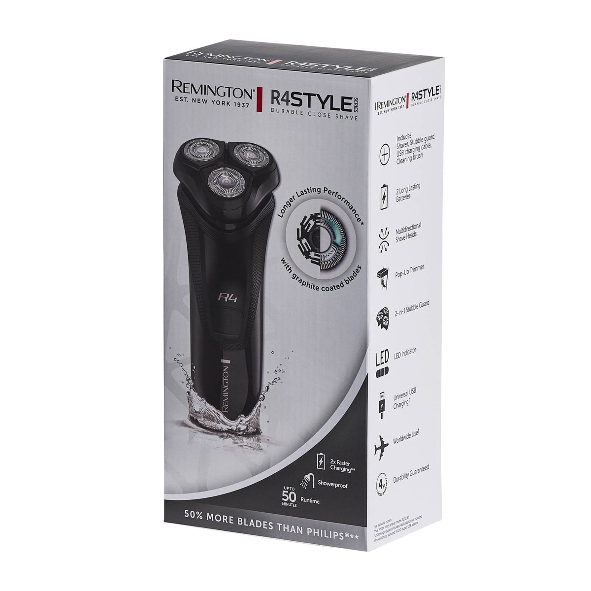 REMINGTON R4 Style Series Men's Rotary Electric Shaver, Cordless Rechargeable, Wet & Dry, Pop-Up Trimmer, Black