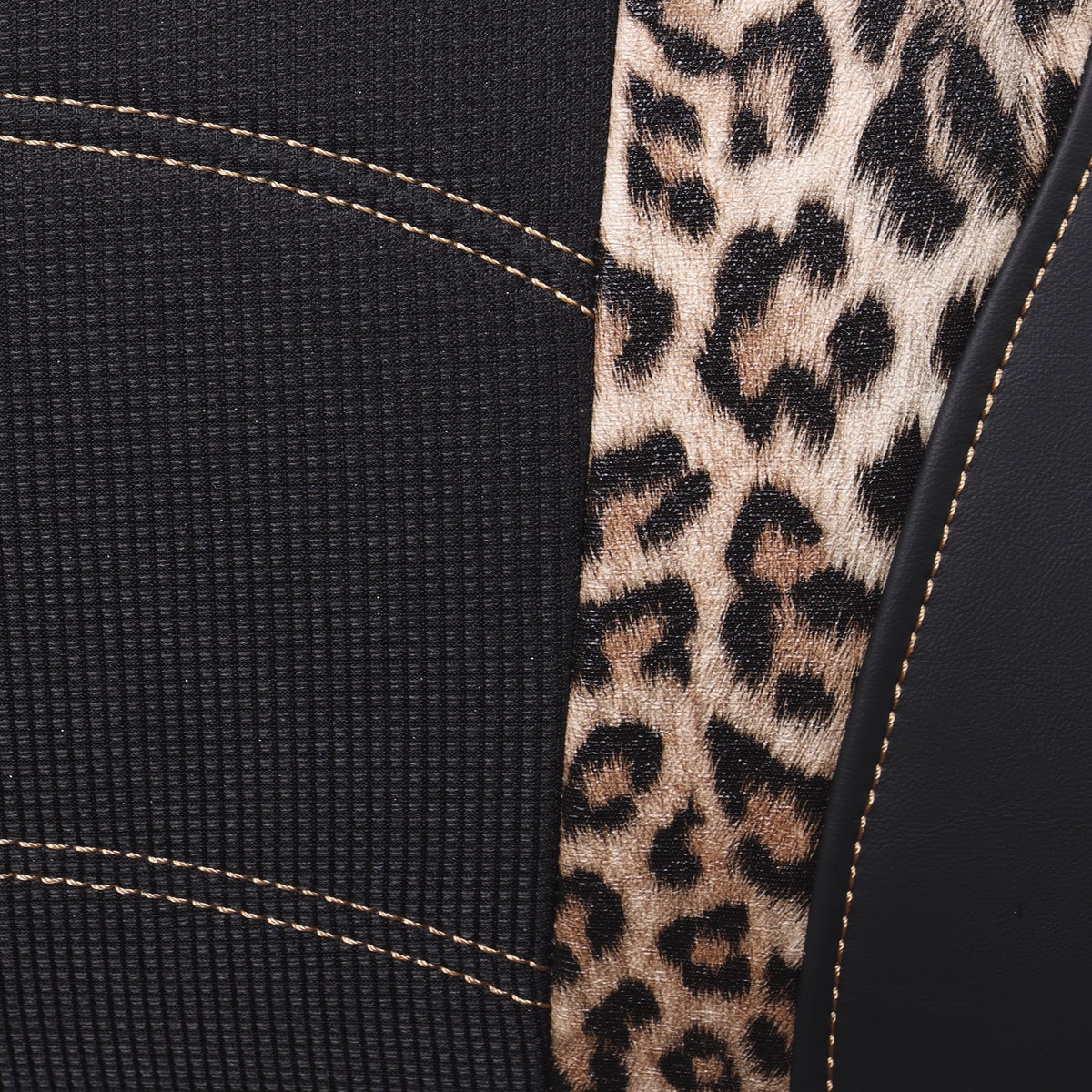 Auto Drive Leopard Leatherette & Black Waffle Fabric Front Car Seat Cover, Universal Fit for Cars Trucks and Suvs,2 pack