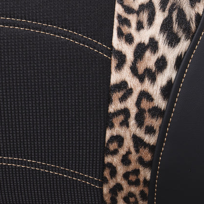 Auto Drive Leopard Leatherette & Black Waffle Fabric Front Car Seat Cover, Universal Fit for Cars Trucks and Suvs,2 pack