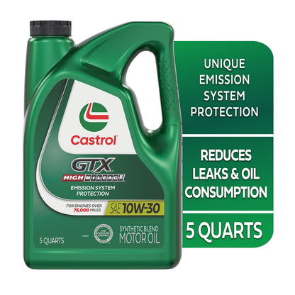 (2 pack) Castrol GTX High Mileage 10W-30 Synthetic Blend Motor Oil, 5 Quarts