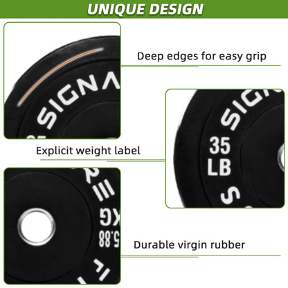 FlexWave 35LB Olympic Bumper Plates Pair, 2-Inch Rubber Olympic Weight Plates with Steel Hub, Solid Color, for Strength Training & Home Gym