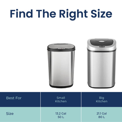 Nine Stars Automatic Kitchen Trash Can, 13.2 Gallon Stainless Steel, Motion Sensor Hands free Soft Close Lid Garbage Bin, Silver