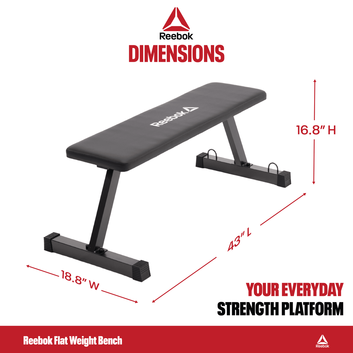 Reebok Heavy Duty Flat Bench – 600 lb Capacity, Tip-Resistant & Portable Weight Bench